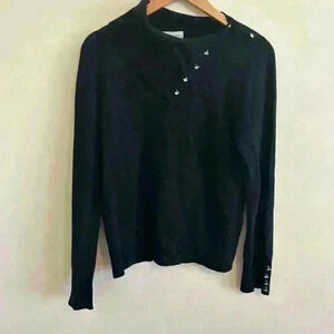 Women's Mainbocher Pure Cashmere Convertible Crystal Turtleneck Sweater size L